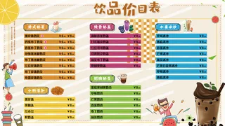 果汁饮品冷饮店奶茶菜单价目表