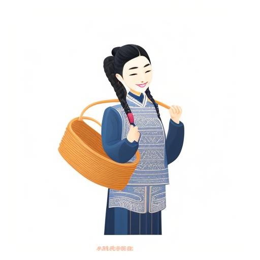 一个身穿民族服装手里拿着篮筐的女孩插画png免抠