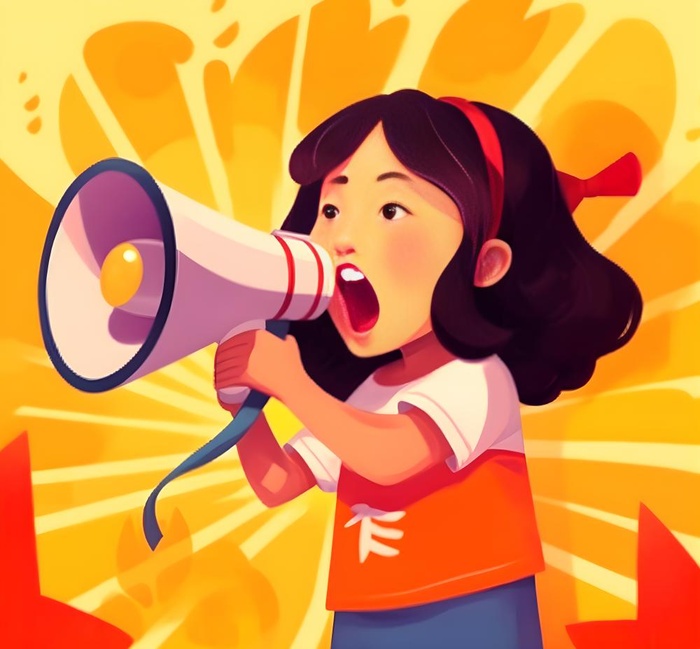 拿着喇叭叫唤的女孩背景