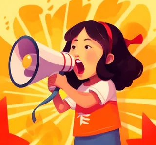 拿着喇叭叫唤的女孩背景