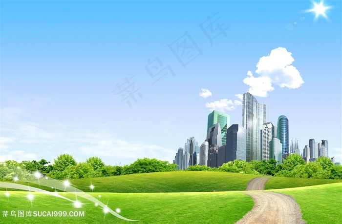 高楼大厦草地风景画韩式自然背景