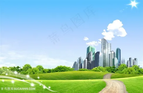 高楼大厦草地风景画韩式自然背景 高楼大厦草地风景画韩式自然背景