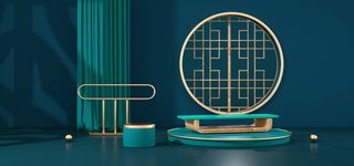 中国风国潮电商促销首页海报C4D背景图3D场景立体设计PSD素材模板