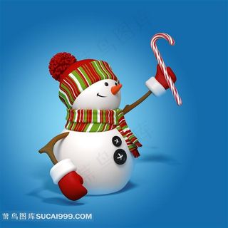 拿圣诞拐杖糖3D圣诞小雪人设计图片