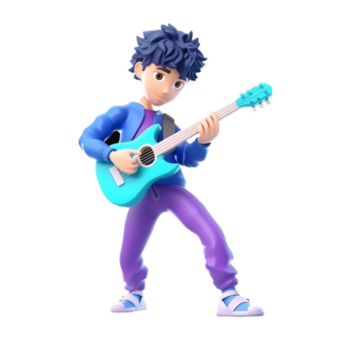 抱着电吉他的男孩3D免抠(1024x1024)