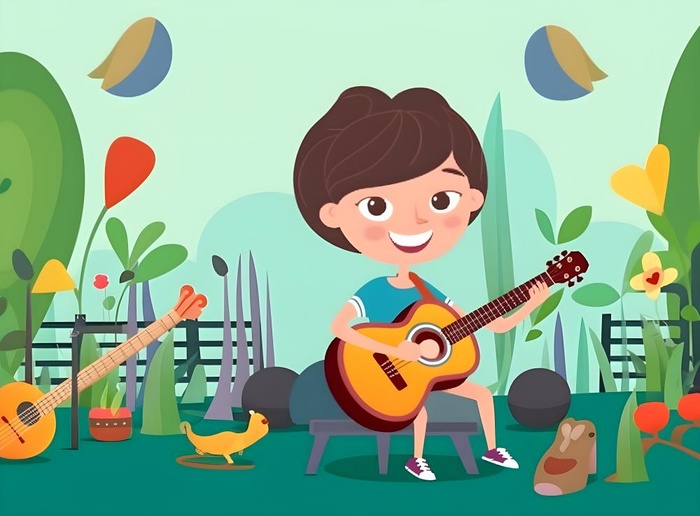 夏日音乐会孩子吉他背景
