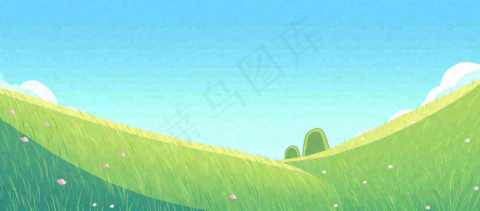 蓝天白云绿植草坪，小草树木清新，春天夏天阳光(1632x720)