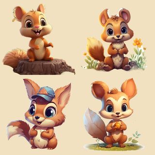 免抠卡通插画可爱小松鼠免抠PSD装设元素