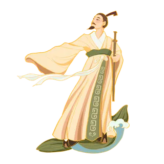 端午节中国历史人物屈原手绘插画