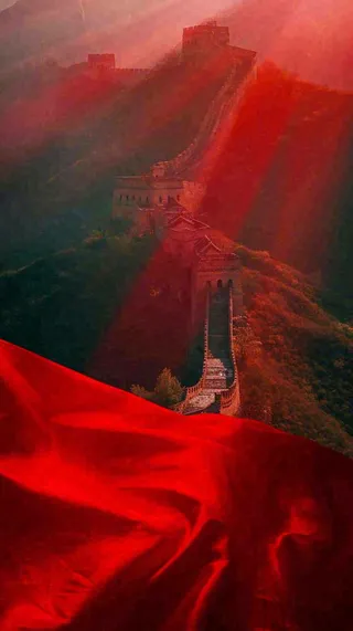 雄伟长城大气红色灯光