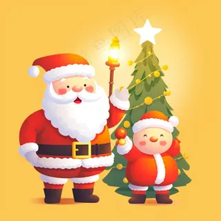 圣诞老人圣诞树节日卡通插画背景