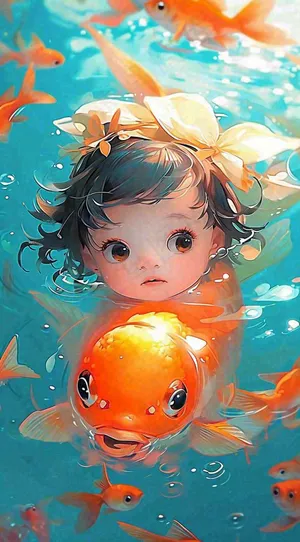 夏天泳池金鱼孩子婴儿游泳游玩