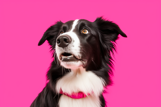 边牧宠物狗玫红背景摄影图