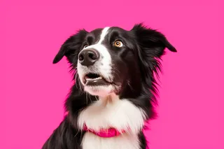 边牧宠物狗玫红背景摄影图