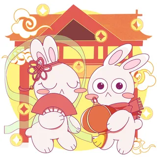 手绘2023兔年新年卡通兔子形象IP插画元素PSD设计素材png图案