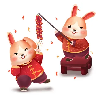 手绘2023兔年新年卡通兔子形象IP插画元素PSD设计素材png图案