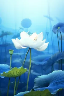 蓝色简约大气荷花意境背景