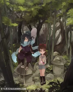 日本树林里嬉戏的孩子手绘动漫图片 日本树林里嬉戏的孩子手绘动漫图片