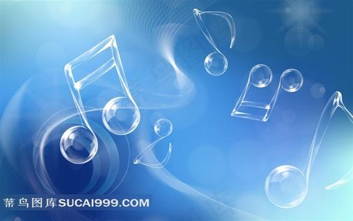 蓝色背景下的花纹和音符气泡