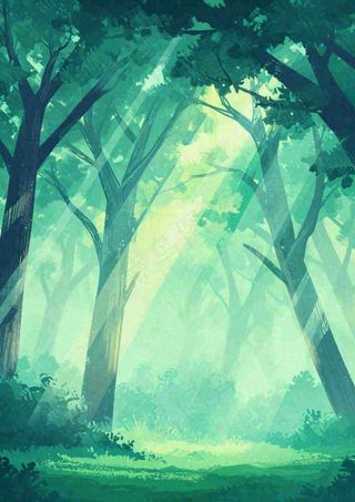 春意盎然的树林里阳光洒下绿草茵茵的水彩画
