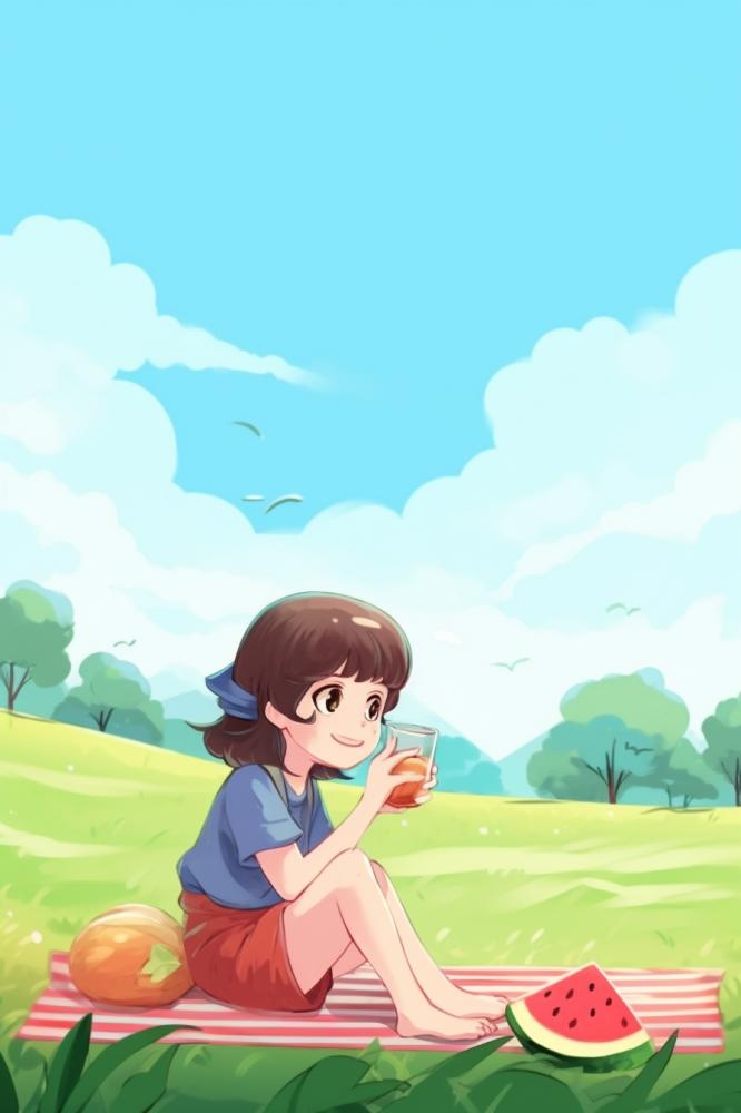绿色简约户外草地游玩背景(896x1344)