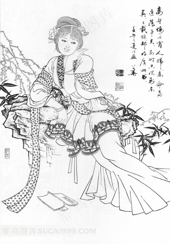 白描古代仕女图片