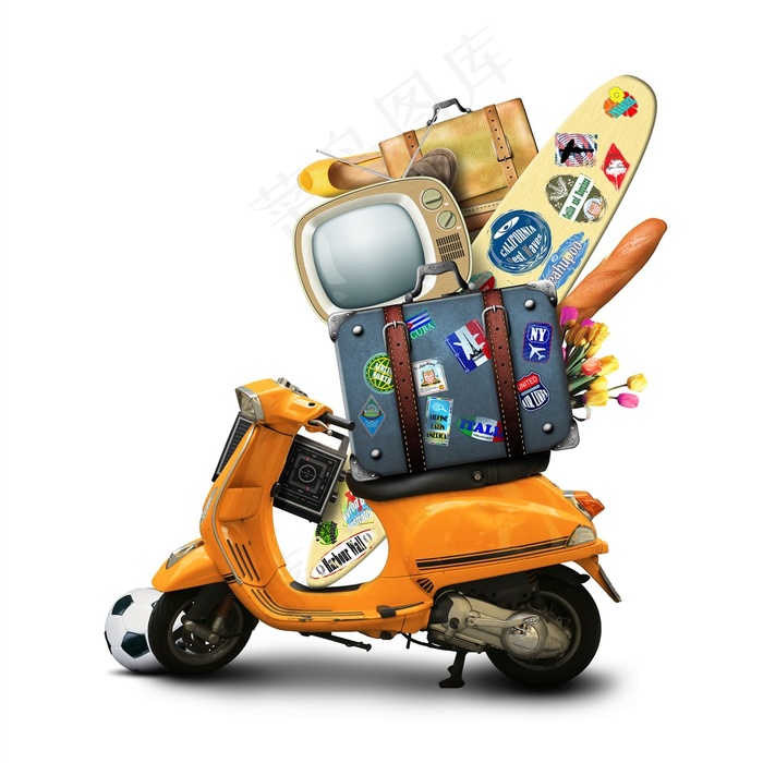 脚踏车和行李箱