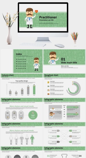 绿色卡通医生医学医疗主题PPT模板