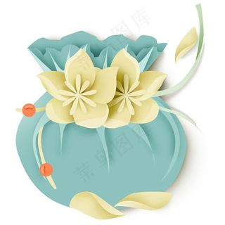 中国风 复古烟 青色 清新山水 剪纸元素 景色 PNG 免抠 素材