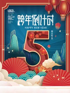 元旦新年跨年虎年元旦倒计时海报