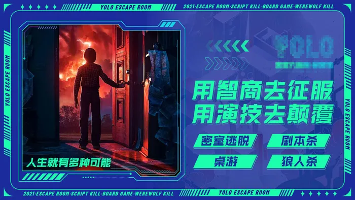 剧本杀密室逃脱狼人杀游戏科技系列海报(2)psd模版下载