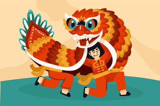 新年虎年舞狮插画 