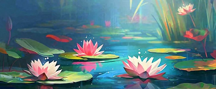 夏天荷花池荷叶池塘，夏至小暑大暑(1712x704)