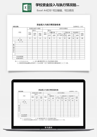 学校资金投入与执行情况验收表excel模板