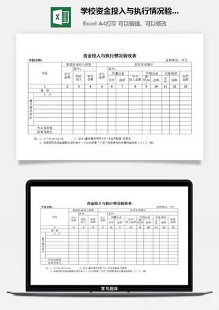 学校资金投入与执行情况验收表excel模板