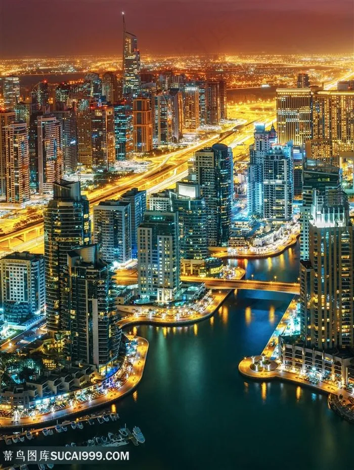 繁华的都市夜景鸟瞰