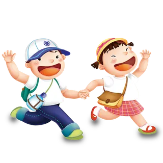 小孩子拉手跑步