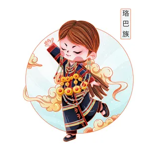 国潮Q版56个少数民族人物卡通形象服饰插画民族风服饰元素PSD素材