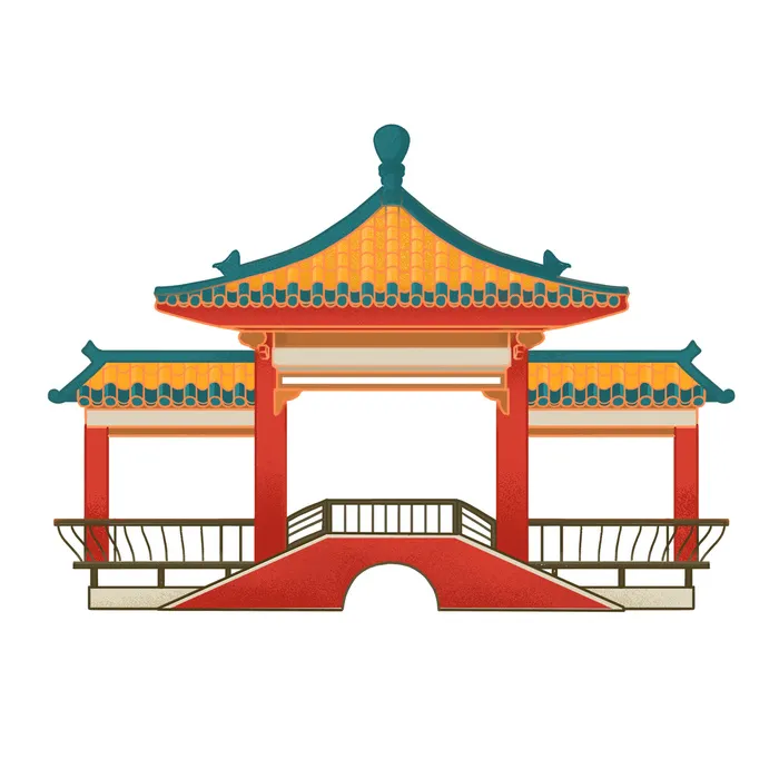 复古中国风国潮古建筑插画手绘高楼古塔PSD素材亭子png免抠图psd模版下载