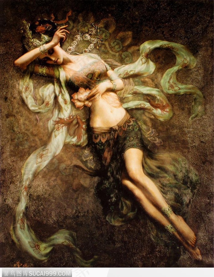 敦煌壁画飞天神女-蝶恋花