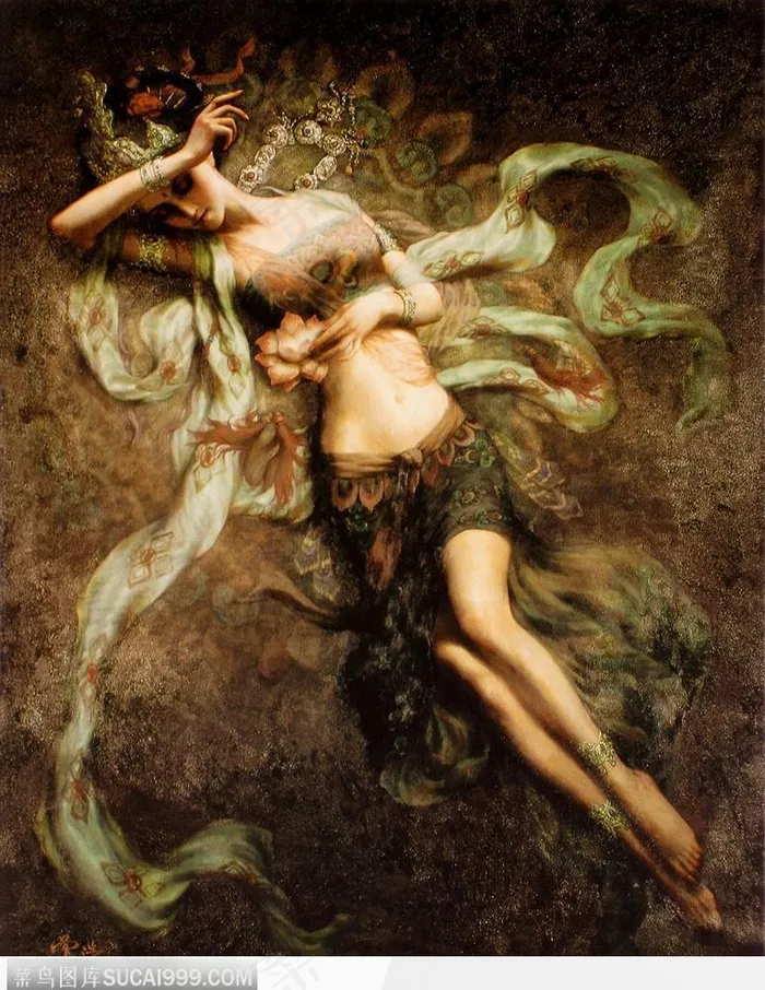 敦煌壁画飞天神女-蝶恋花