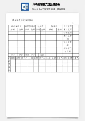 车辆费用支出月报表企业车辆管理表格