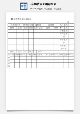 车辆费用支出月报表企业车辆管理表格