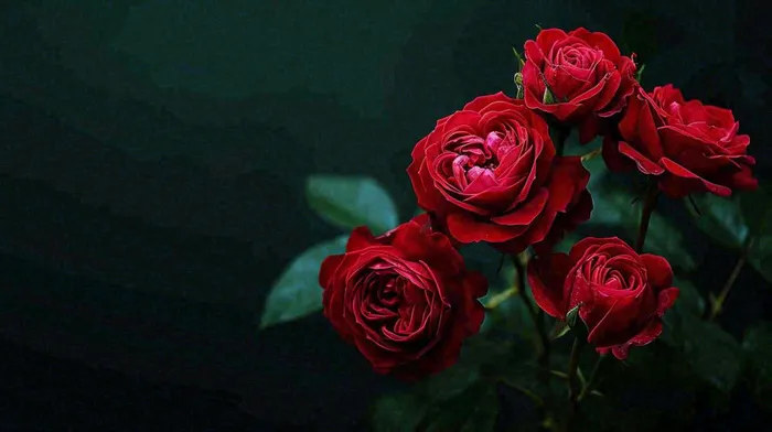 红玫瑰鲜花艳丽，花朵暗黑摄影图(1456x816)