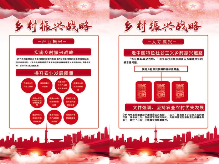 中国红水彩大气乡村振兴挂图