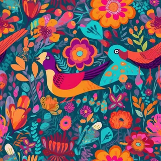 花鸟图，插画风格，无缝贴图，素材