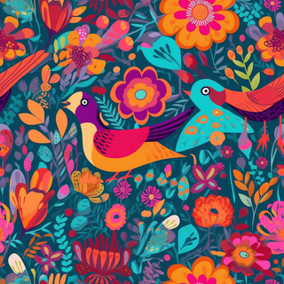 花鸟图，插画风格，无缝贴图，素材