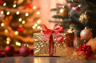 金色圣诞礼盒装饰节日摄影图