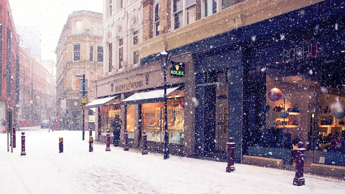 冬季冬天白雪下雪街道背景