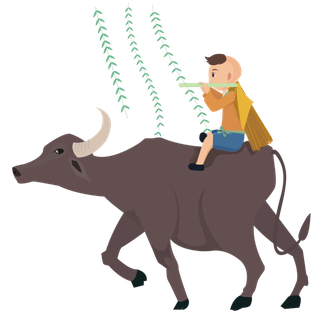 清明清明节卡通牧童吹笛子